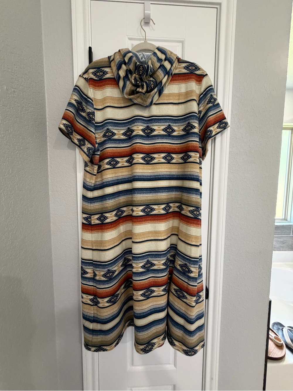 Double D Ranchwear striped Southwestern Hooded Tunic Dress in Neutral Tones. - Picture 2 of 3